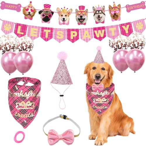 Hundegeburtstagsparty-Zubehör, Hunde-Geburtstagshut und Bandana für Junge mit Hundefliege und Luftballons, Lets Pawty Happy Birthday Banner für Haustiere, Welpen, Katzen, kleine mittelgroße Hunde Hundegeburtstagsparty-Zubehör, Hunde-Geburtstagshut und Bandana für Junge mit Hundefliege und Luftballons, Lets Pawty Happy Birthday Banner für Haustiere, Welpen, Katzen, kleine mittelgroße Hunde von OTKARXUS