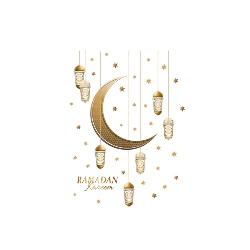 Ramadan Wandaufkleber,1 Satz Goldener Mond Laterne Eid Mubarak Aufkleber Wandtattoos Wanddekoration,PVC Wandaufkleber für Zuhause Wohnzimmer Schlafzimmer (A Wandaufkleber) von OTKARXUS