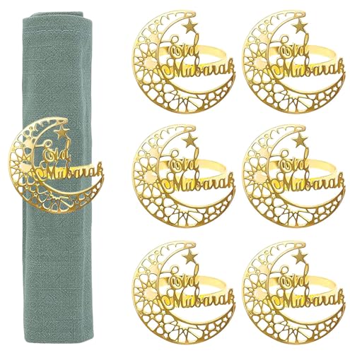 Serviettenringe Ramadan,6 Stück Hohles Mond Metall Serviettenring Set,Eid Mubarak Servietteschnallen Halter Serviette Ringe für Hochzeit Party Ramadan Bankett Tischdekoration von OTKARXUS