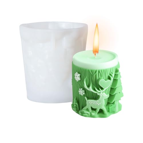 Weihnachts-Stumpenkerzen-Form, 1 x Rentier-Weihnachtsbaum-Zylinder-Kerzenformen für Kerzenherstellung, Süßigkeiten, Schokolade, Fondant, Harzgussform für handgefertigte Seife, Aromatherapie Weihnachts-Stumpenkerzen-Form, 1 x Rentier-Weihnachtsbaum-Zylinder-Kerzenformen für Kerzenherstellung, Süßigkeiten, Schokolade, Fondant, Harzgussform für handgefertigte Seife, Aromatherapie von OTKARXUS