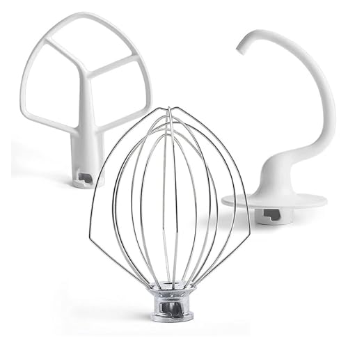 OTKSMDYY K5AWW Schneebesen K5AB Flachrührer K5ADH C Knethaken Kompatibel Mit Kitchenaid K5 KSM50 KSM5 4,8 L Vertikalmixer Mit Schüsselheber von OTKSMDYY