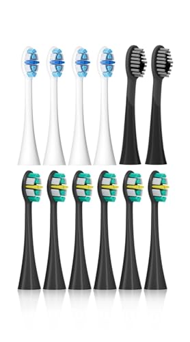 OTKSMDYY Kompatibel Mit Seago Elektrische Zahnbürstenköpfen, 12 Stück, Zahnbürste for Erwachsene, 5 Modi, Drucksensor, IPX7 Wasserdicht, Mit Zahnbürstenhalter C027(SG-C027-12PCS Black) von OTKSMDYY