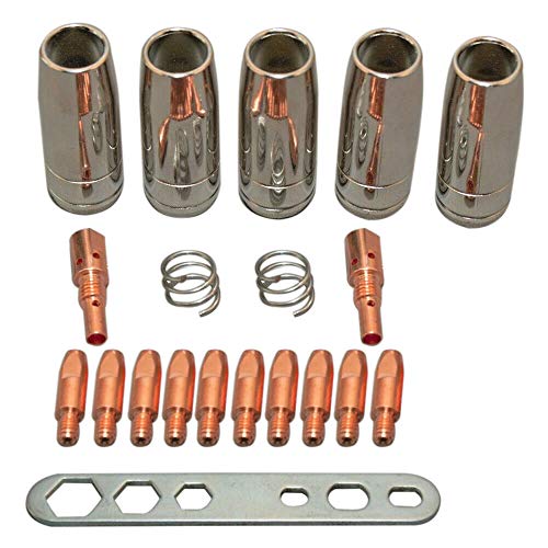 Verschleißteile Set passend 15AK Drahtdurchmesser 0,8 mm | 20 Teile | 5 x Gasdüse | 2 x Düsenstock | 10 x Stromdüse M6 0,8mm | 2 x Schweißdüsenfedern | 1 x Werkzeug von OTNE