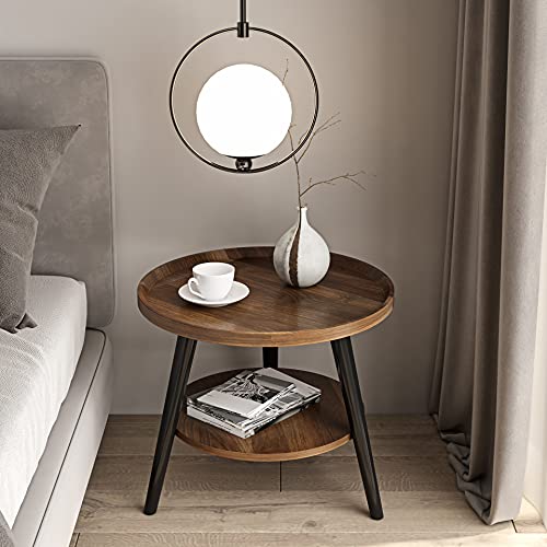 OTNQFUXI Couchtisch Runder Couchtisch, minimalistischer Wohnzimmer-Doppeldecker-Beistelltisch, Nachttischlampe, luxuriöser Kleiner runder Tisch Wohnzimmertisch (Color : Deep Walnut Color 40) von OTNQFUXI
