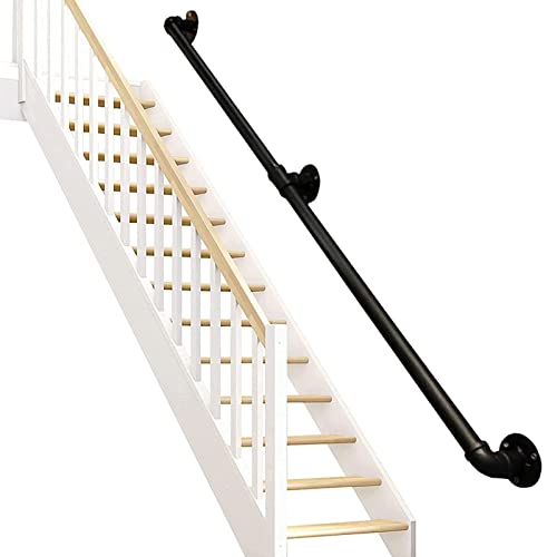 OTOEKO Treppengeländer-Handlauf, schwarzes Metall-Schmiedeeisen-Handläufe für Innen-Außen-Stufen, 100 200 300 400 500 600 cm unterstützendes Treppengeländer-Wasserrohr (Size : 1.5m) von OTOEKO