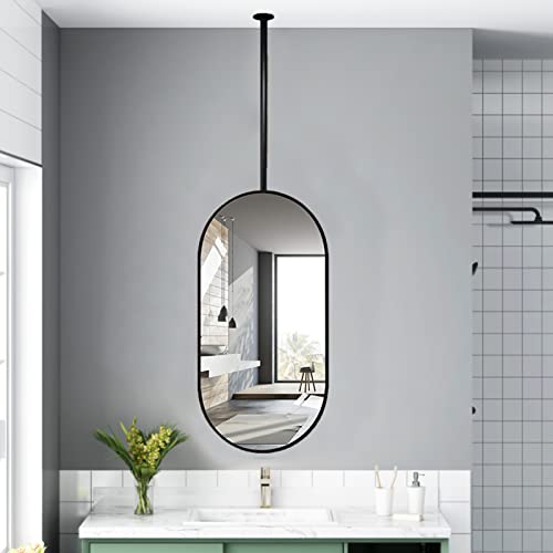 Ovaler, an der Decke montierter, dekorativer Spiegel, großer schwebender Spiegel, Wohnzimmer-Waschraum, HD-Kosmetikspiegel, Schminkspiegel, mit Metallrahmen und an der Decke hängendem Ausleger von OTOEKO
