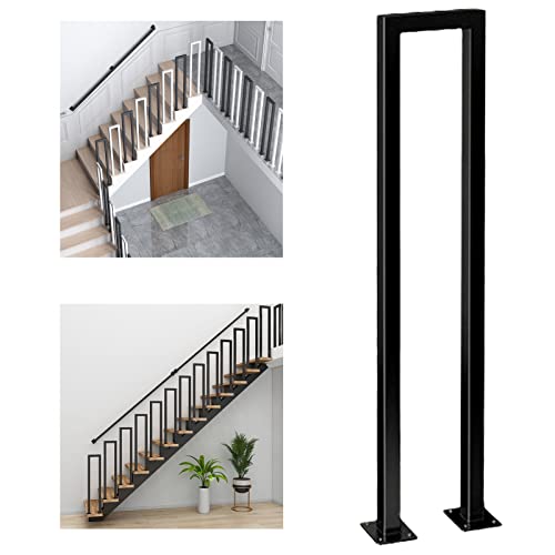 U-förmiger Treppen-Handlauf – komplettes Set, mattschwarzes Schmiedeeisen-Vierkantrohr-Geländer, Treppengeländer-Halterungen für Innen- und Außen-Loft-Korridor-Veranda-Deck-Handlauf ( Size : 45cm(1.5f von OTOEKO