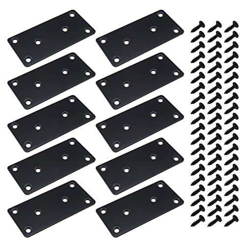 OTOTEC Flache, gerade Klammern, Flicken, Verbindungen, flache Platten, Reparatur, Befestigungswinkel mit Befestigungsschrauben für Regale, Schrank, 100 x 49 x 2 mm, Schwarz, 10 Stück von OTOTEC