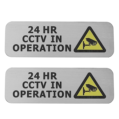 2 Stück 24 HR CCTV In Operation Kamera Aufzeichnungs-Hinweisschild Gebürstetes Silbernes Metall Sicherheitsschild 15x5x1cm für Türen Wände Zäune von OTOTEC
