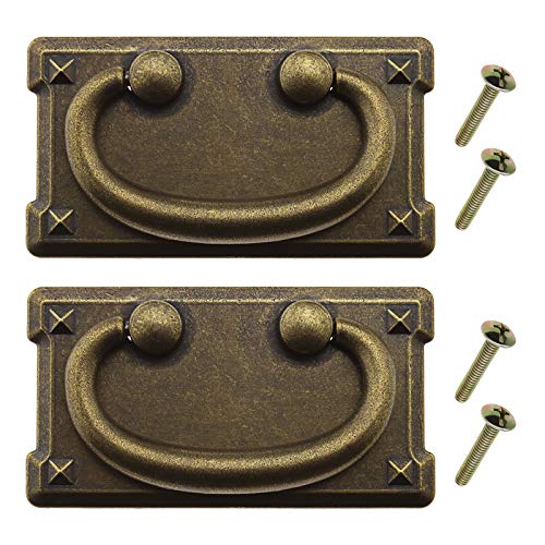 2 x rechteckige Vintage-Griffe aus antiker Bronze, Zinklegierung, für Möbel, Schrank, Schublade, Schrank, Kleiderschrank, mit Befestigungsschrauben von OTOTEC