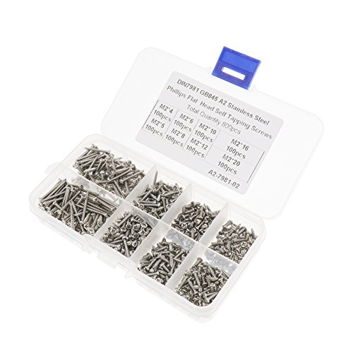800Pcs M2 Edelstahl Selbstschneidende Schrauben Flachkopf Assorted Kit von OTOTEC