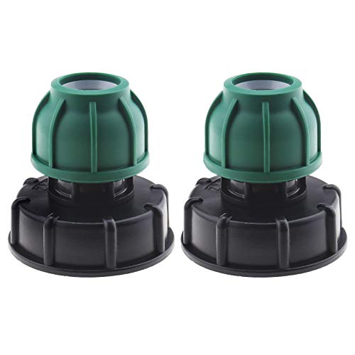 OTOTEC IBC-Tankadapter 2x IBC Tankdeckel Anschluss für den Garten Garten Rasen Gerade MDPE Rohrverbindung 25 mm S60x6 Grün von OTOTEC