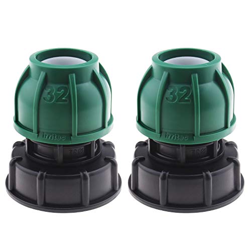 OTOTEC IBC-Tankadapter 2x IBC Tankdeckel Anschluss für den Garten Garten Rasen Gerade MDPE Rohrverbindung 32mm S60x6 Kunststoff Adapter von OTOTEC