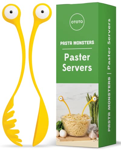 OTOTO Pasta Monster Spaghetti Besteck Salatbesteck - Lustige BPA-Freie Küchen Gadgets - 100% Lebensmittelecht Löffel & Gabel Küchenhelfer Set - Servierbesteck Salat & Pasta - 30 x 8,5 x 5,5 cm von OTOTO