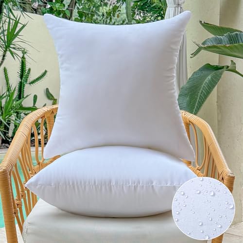 OTPIPCS Wasserdicht Kissenfüllung 40 x 40 cm 2er Set Outdoor Kissen für Couch Gartenmöbel Patio Kissen Weiße Quadratische Kopfkissen Kleine Sofa Dekorative Zierkissen von OTPIPCS