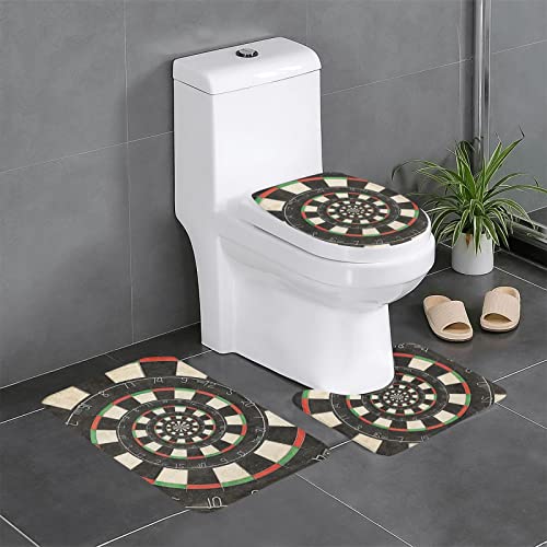 OTRAHCSD 3 Stück Badvorleger Set, Darts Target Badteppich Badvorleger + Konturmatte + WC-Deckelbezug mit Anti-Rutsch Klebeboden von OTRAHCSD