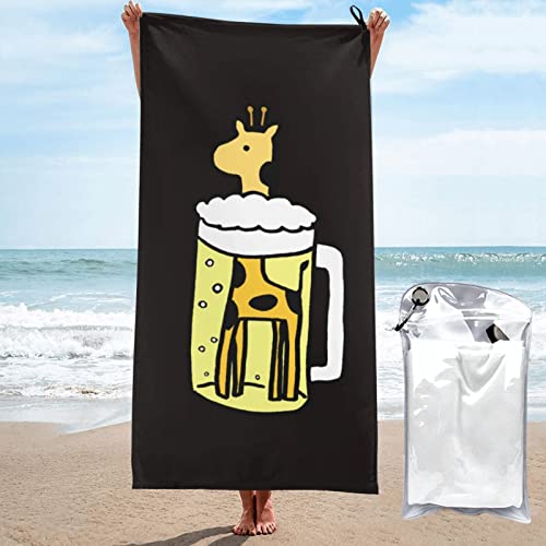 OTRAHCSD Badetuch, süßes Giraffen- und Bier-Strandtuch, schnell trocknendes Mikrofaser-saugfähiges Reisehandtuch für Sport, Camping, Schwimmen von OTRAHCSD