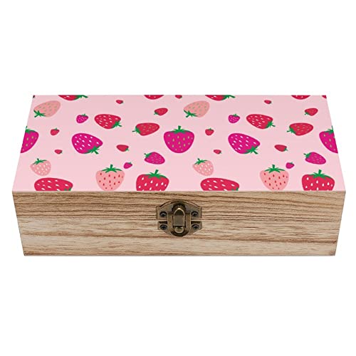 OTRAHCSD Quadratische Holzkiste, Erdbeer-Muster, Aufbewahrungsbox aus Holz, dekorative Holzkiste für Sammlerstücke von OTRAHCSD