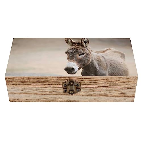 OTRAHCSD Quadratische Holzkiste, Esel, niedliche Holz-Aufbewahrungsbox, dekorative Holzkiste für Sammlerstücke von OTRAHCSD