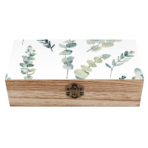 OTRAHCSD Quadratische Holzkiste, Eukalyptusblätter Holzaufbewahrungsbox, dekorative Holzkiste für Sammlerstücke von OTRAHCSD