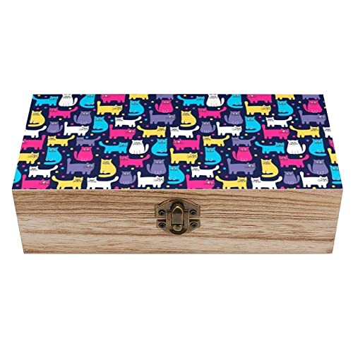 OTRAHCSD Quadratische Holzkiste, Funky Cats Holz-Aufbewahrungsbox, dekorative Holzkiste für Sammlerstücke von OTRAHCSD