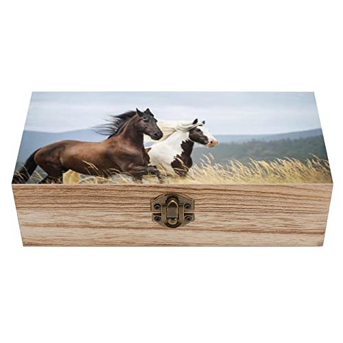 OTRAHCSD Quadratische Holzkiste, Pferd Holz Aufbewahrungsbox, Dekorative Home Holzkiste für Sammlerstücke von OTRAHCSD