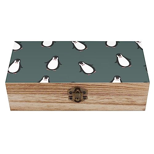 OTRAHCSD Quadratische Holzkiste, Pinguin-Muster, Aufbewahrungsbox aus Holz, dekorative Holzkiste für Sammlerstücke von OTRAHCSD