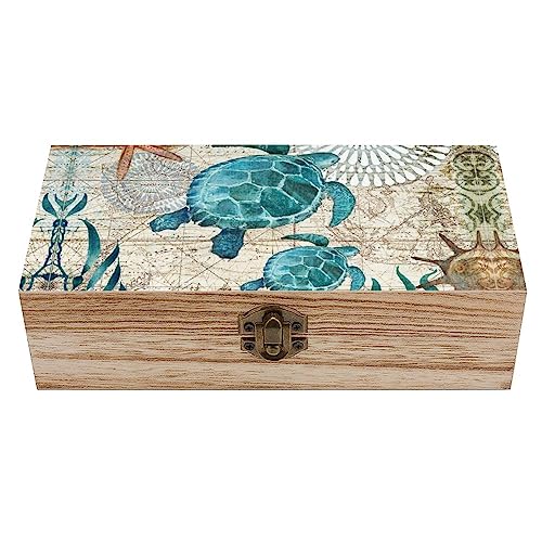 OTRAHCSD Quadratische Holzkiste, coole Schildkröten-Aufbewahrungsbox, dekorative Holzkiste für Sammlerstücke von OTRAHCSD