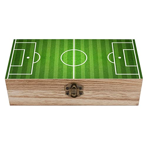 OTRAHCSD Quadratische Holzkiste, grüne Fußballfeld-Aufbewahrungsbox, dekorative Holzkiste für Sammlerstücke von OTRAHCSD