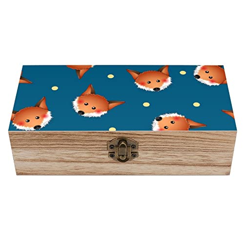 OTRAHCSD Quadratische Holzkiste, niedlicher roter Fuchs, Aufbewahrungsbox aus Holz, dekorative Holzkiste für Sammlerstücke von OTRAHCSD
