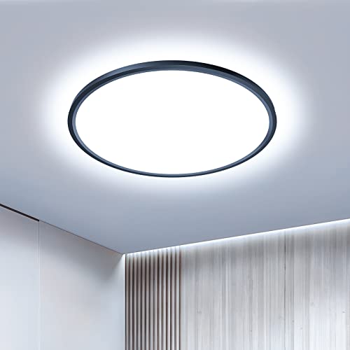 OTREN LED Deckenleuchte Deckenlampe Flach: Rund 6500K Badezimmer für Küche Wohnzimmer Flur, 30CM 36W, Schwarz von OTREN