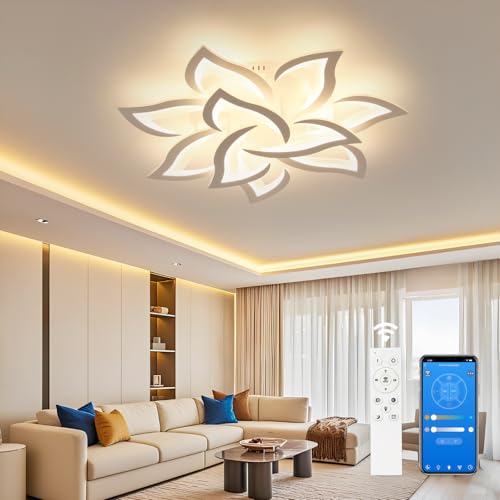 LED Deckenleuchte Wohnzimmer Modern, Deckenlampe LED Dimmbar 3000k-6500k mit Fernbedienung und App Steuerung, Timer-Funktion Deckenlampe Blume für KüCher Wohnzimmer Schlafzimmer (10 KöPfe/ø80cm/32in) von OTREN