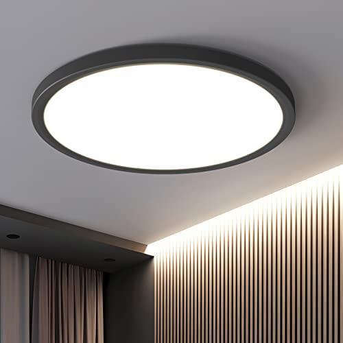 OTREN LED Deckenleuchte 48W, Rund Deckenlampe 4800LM, Moderne Flach Panel 4000K Neutralweiß für Badezimmerküche Wohnzimmer Schlafzimmer, Ø40CM, Schwarz von OTREN