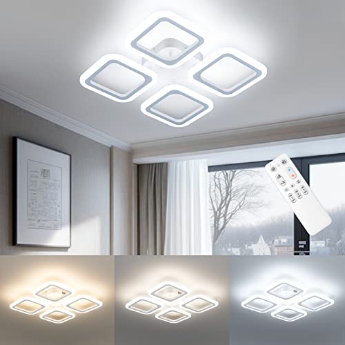 OTREN LED Deckenleuchte Dimmbar, 48W Modern Deckenlampen mit Fernbedienung für Schlafzimmer Wohnzimmer Kinderzimmer Büro, 3000K- 6500K, 4800LM, 4 Quadratische von OTREN