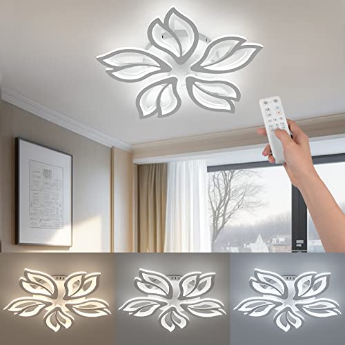 OTREN LED Deckenleuchte Dimmbar, 48W Modern Deckenlampen mit fernbedienung für Wohnzimmer Schlafzimmer Küche, 3000K- 6500K, 4800LM, 5 Blütenblättern von OTREN