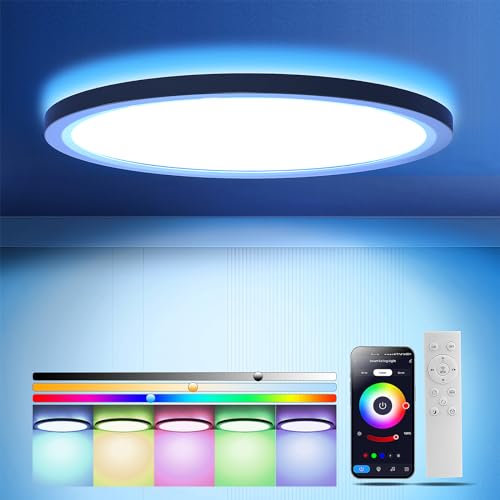 OTREN Led Deckenleuchte Dimmbar, 36W Deckenlampe RGB Farbwechsel mit Fernbedienung, 3240LM Rund Flach Lamp für Badezimmer Kinderzimmer Wohnzimmer Schlafzimmer, Ø30CM von OTREN