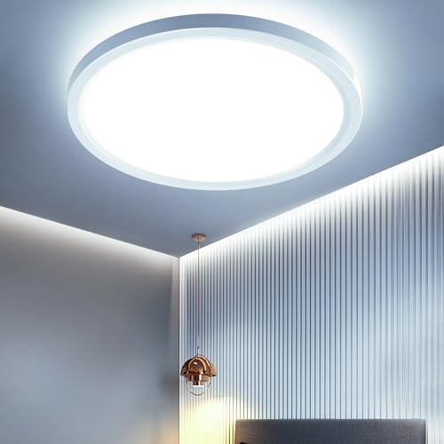 OTREN LED Deckenleuchte Flach, Rund Badlampe Deckenlampen 24W, 2400LM Modern Panel Lampe für Badezimmer Wohnzimmer Schlafzimmer Badezimmer, 6500K Kaltesweiß, IP44, Ø23CM von OTREN