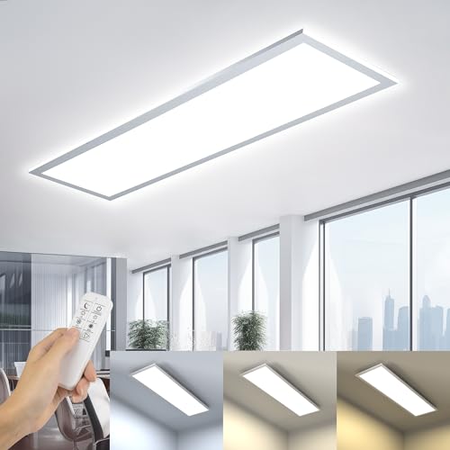 OTREN LED Deckenleuchte Panel Dimmbar, 100x25CM LED Deckenlampe Flach mit Fernbedienung, 36W 3200LM Rechteck Deckenpanel für Wohnzimmer Büro Werkstatt Schlafzimmer, 3000K-6000K von OTREN