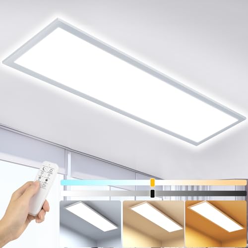 OTREN LED Deckenleuchte Panel Dimmbar 120x30cm, 40W Rechteck Deckenpanel mit Fernbedienung, 2800K-6000K LED Panel Ultra Flach für Wohnzimmer Küche Schlafzimmer Flur Büro von OTREN