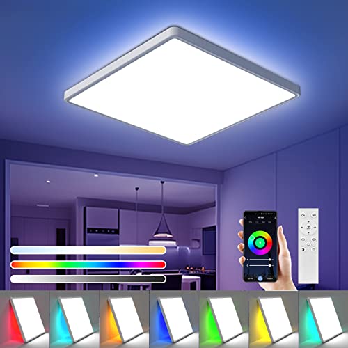 OTREN Led Deckenleuchte Dimmbar 36W, Quadrat Deckenlampe mit RGB Farbwechsel Hintergrundbeleuchtung, 3240LM Flach Panel Lamp für Badezimmer Wohnzimmer Schlafzimmer, IP44, Ø30CM von OTREN