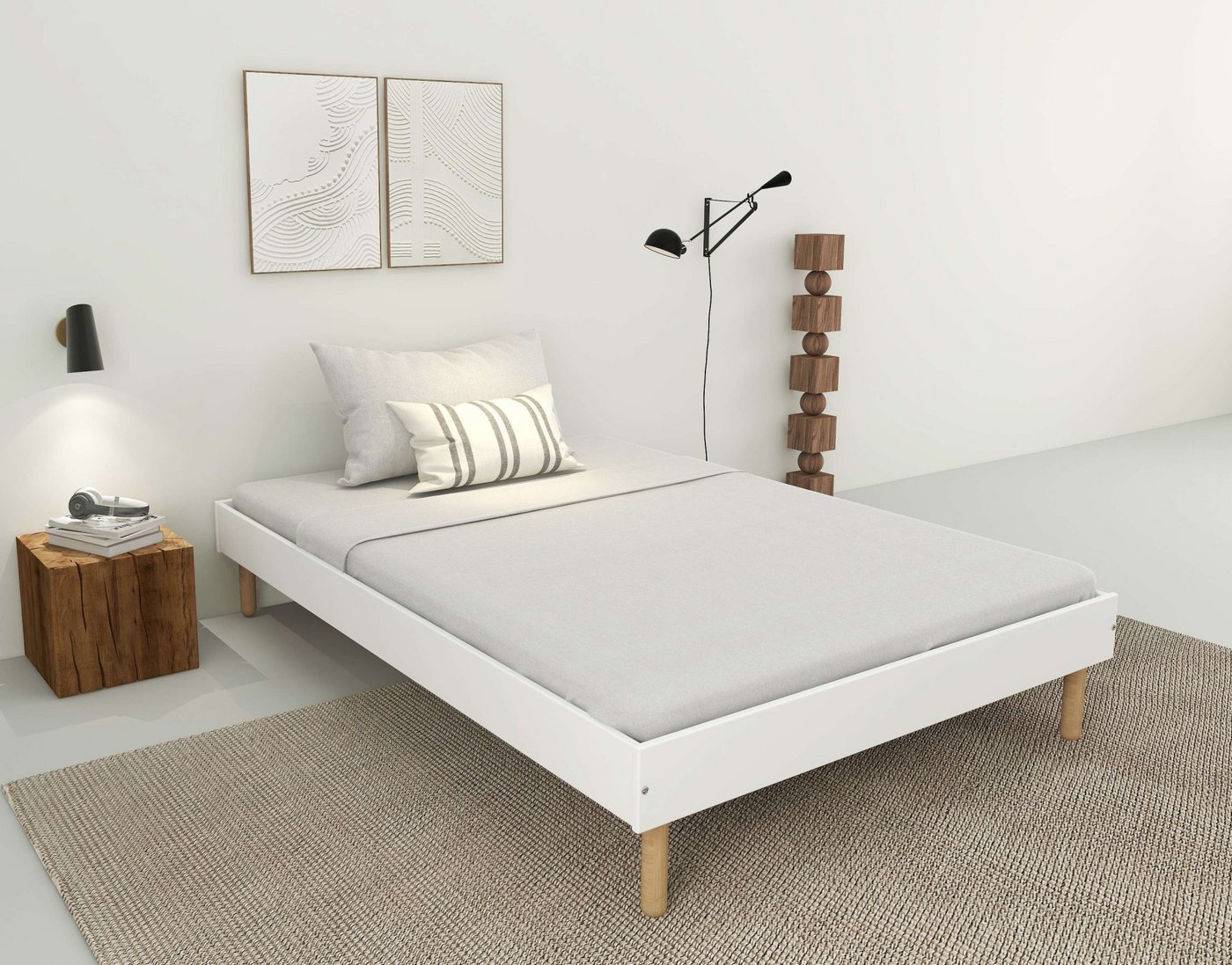 OTTO home Bett Dagmar, Bettgestell, Futonbett, Füße aus Massivholz (140cm Liegefläche), mit festen Latten aus massiver Kiefer, belastbar mit 200KG von OTTO home