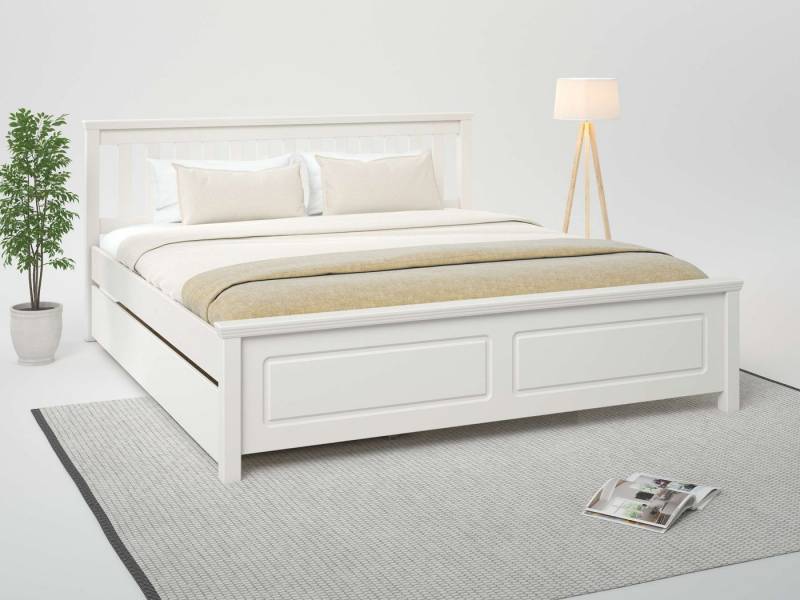 OTTO home Bett Fredegard, skandinavischer Stil, vielseitig kombinierbar, 2 Breiten (180er oder 140er Breite), teilmassiv, Sprossen am Kopfteil, mit Lattenrost, Kassettenoptik von OTTO home