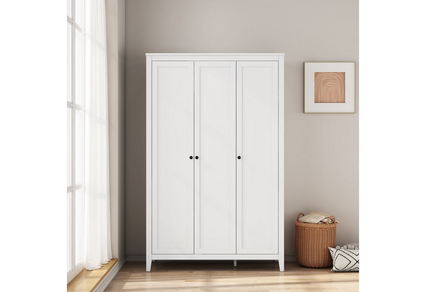 OTTO home Kleiderschrank Borkum Schlafzimmerschrank Garderobe Landhaus Bestseller Schlafzimmerschrank mit 6 Böden und Kleiderstange, 3 Türen von OTTO home