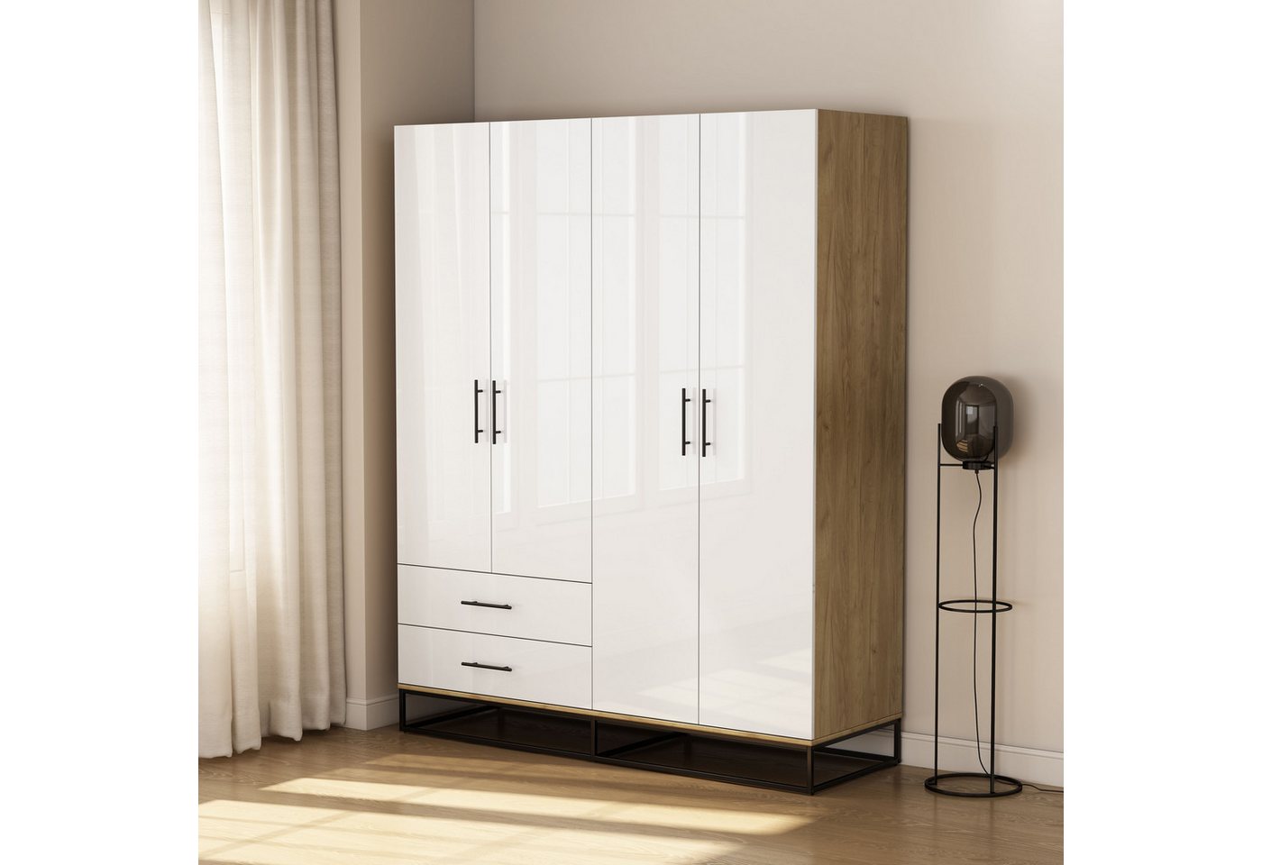 OTTO home Kleiderschrank Lucca Schlafzimmerschrank Garderobe Hochglanz Bestseller Schlafzimmerschrank mit 4 Türen und 2 Schubladen, Breite 160cm von OTTO home