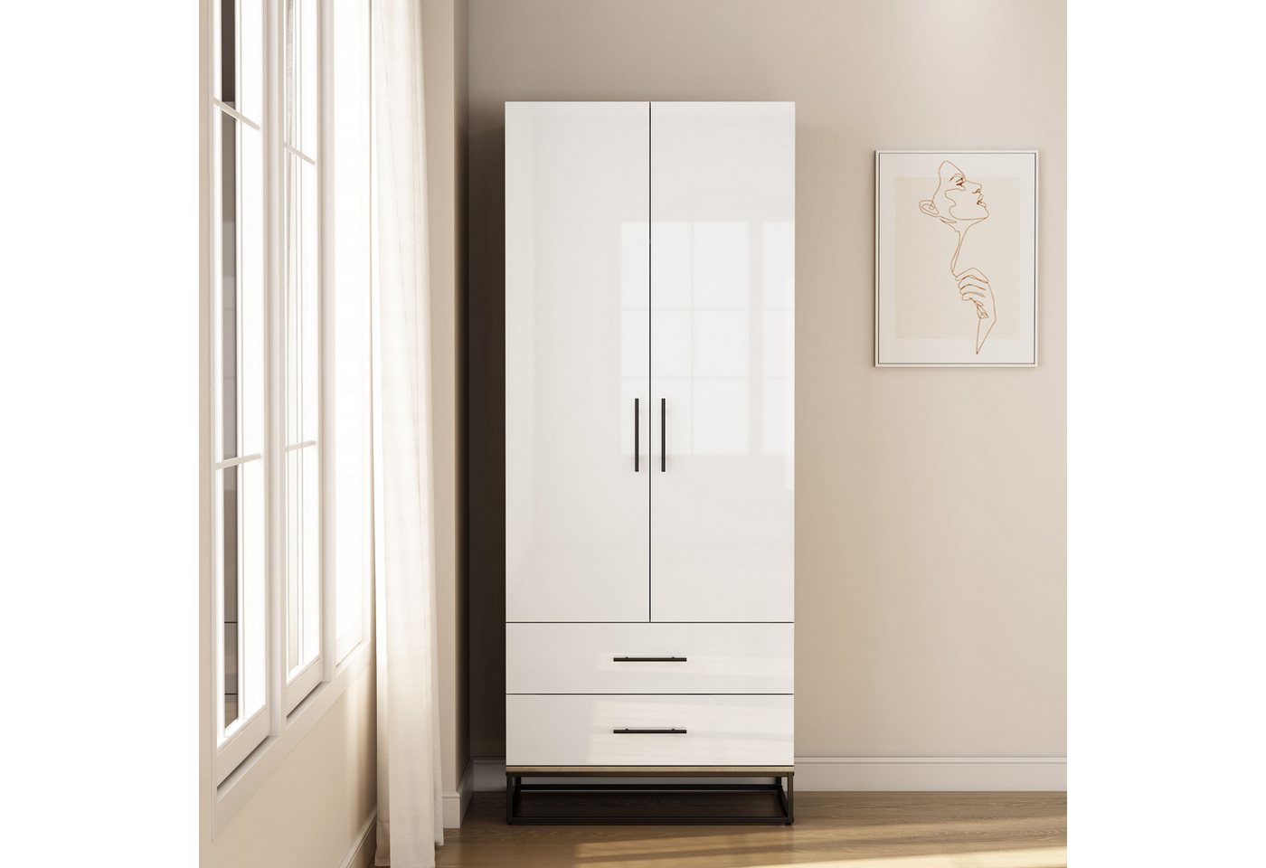 OTTO home Kleiderschrank Lucca Schlafzimmerschrank Garderobe hochglanz Bestseller Schlafzimmerschrank mit 2 Türen und 2 Schubladen, Breite 80cm von OTTO home