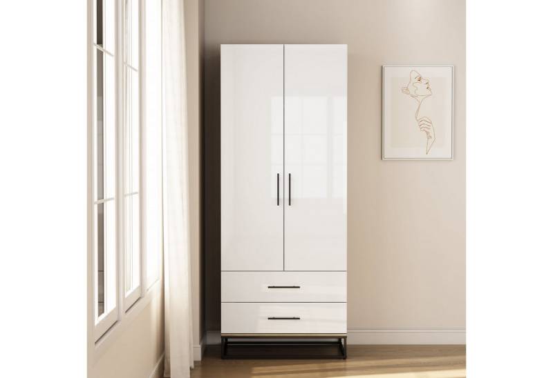 OTTO home Kleiderschrank Lucca Schlafzimmerschrank Garderobe hochglanz Bestseller Schlafzimmerschrank mit 2 Türen und 2 Schubladen, Breite 80cm von OTTO home