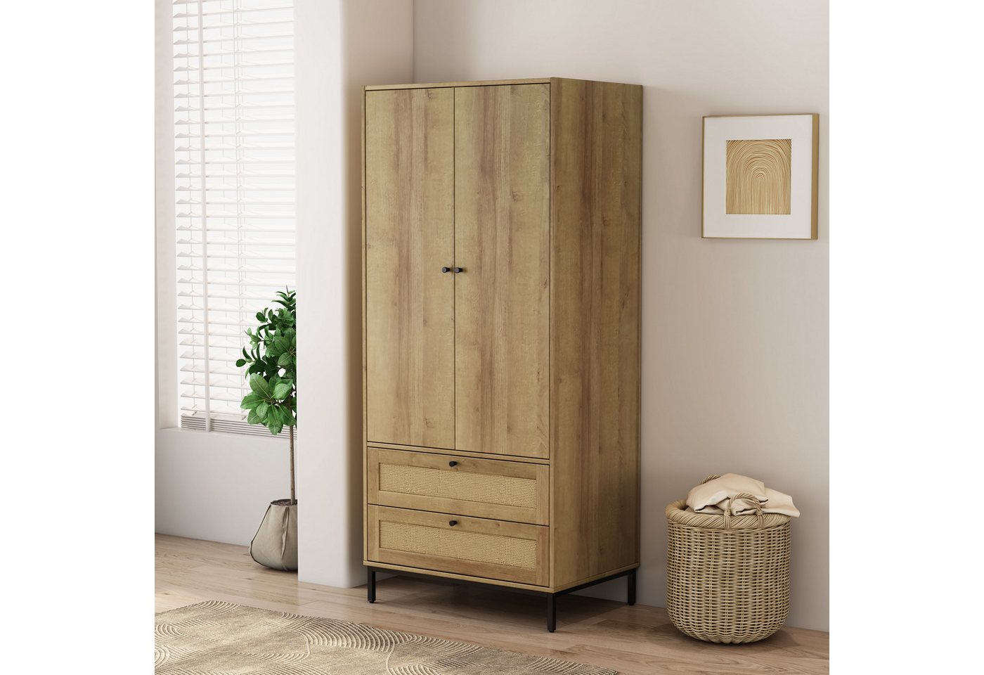 OTTO home Kleiderschrank Montala Schlafzimmerschrank Garderobe Boho Design Bestseller Schlafzimmerschrank mit 2 Türen und 2 Schubladen von OTTO home