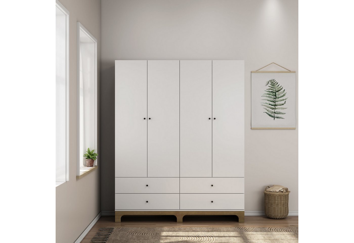 OTTO home Kleiderschrank Oslo Schlafzimmerschrank Garderobe weiß Landhaus Bestseller Schlafzimmerschrank mit 4 Türen und 4 Schubladen, Breite 160cm von OTTO home
