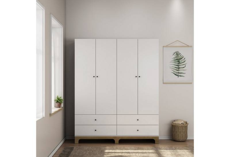 OTTO home Kleiderschrank Oslo Schlafzimmerschrank Garderobe weiß Landhaus Bestseller Schlafzimmerschrank mit 4 Türen und 4 Schubladen, Breite 160cm von OTTO home