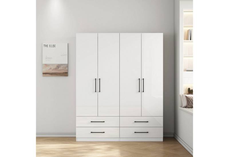 OTTO home Kleiderschrank Sylt Schlafzimmerschrank Bestseller mit hochglänzenden Fronten (Drehtürenschrank mit 4 Schubladen und 4 Türen) Schrank in Breite 160 mit viel Stauraum von OTTO home